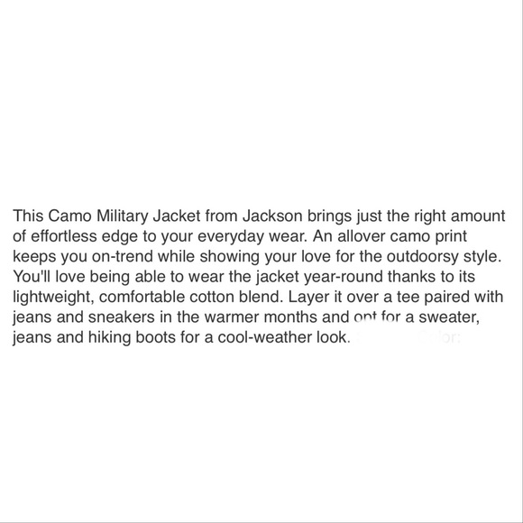 JACKSON Camo Camouflage Military Cotton Jacket M - Picture 8 of 8